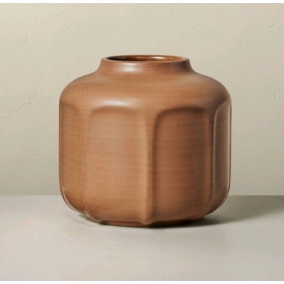 Hearth & Hand with Magnolia 6" Faceted Stoneware Decorative Ceramic Vase - Brown - Picture 1 of 6